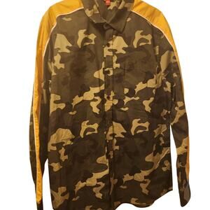 Guess Camouflage Striped Shirt Men's XL Long Sleeve NWOT Green Yellow